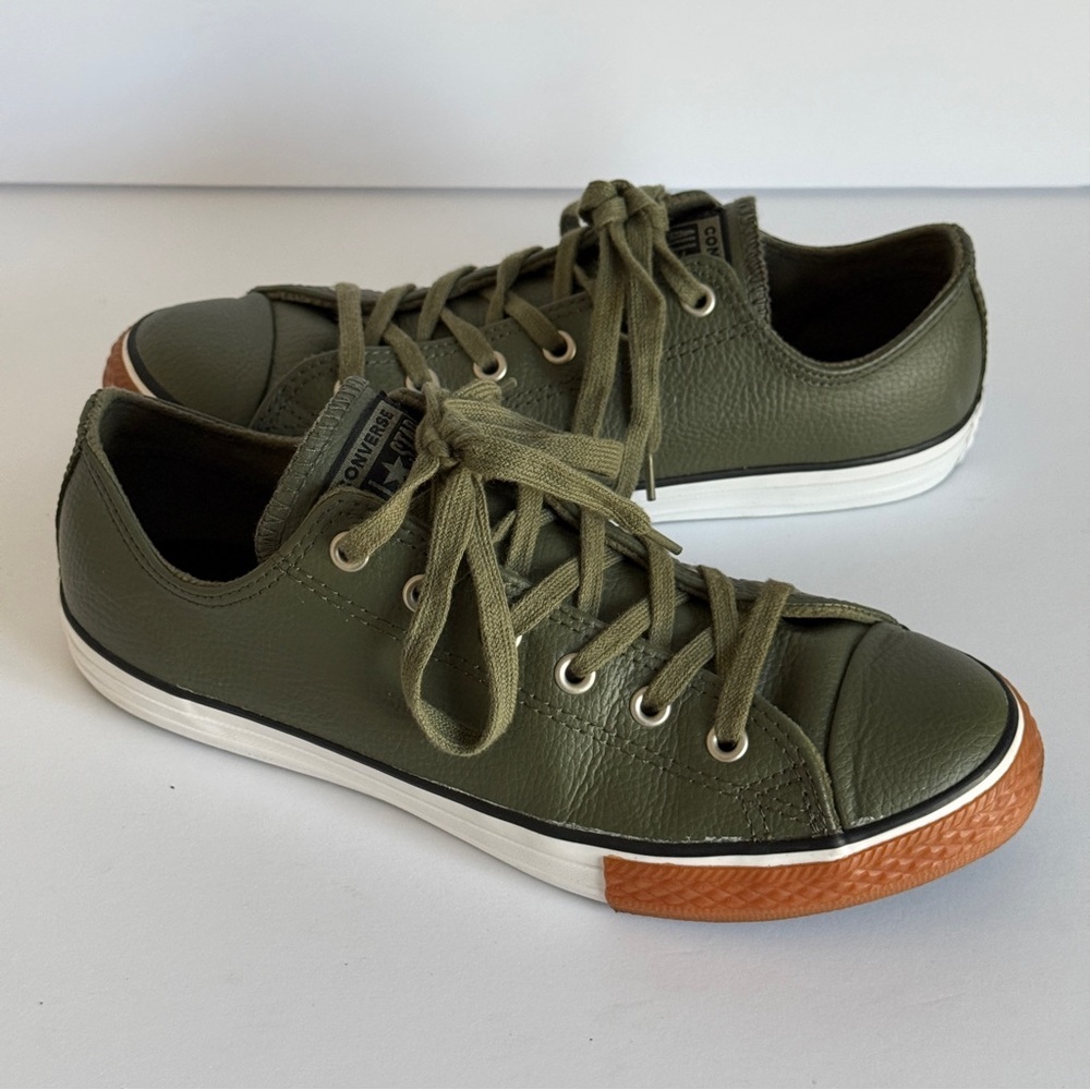 Converse All Star Chuck Taylor Leather Ox Olive Green Shoes Junior Size 6
